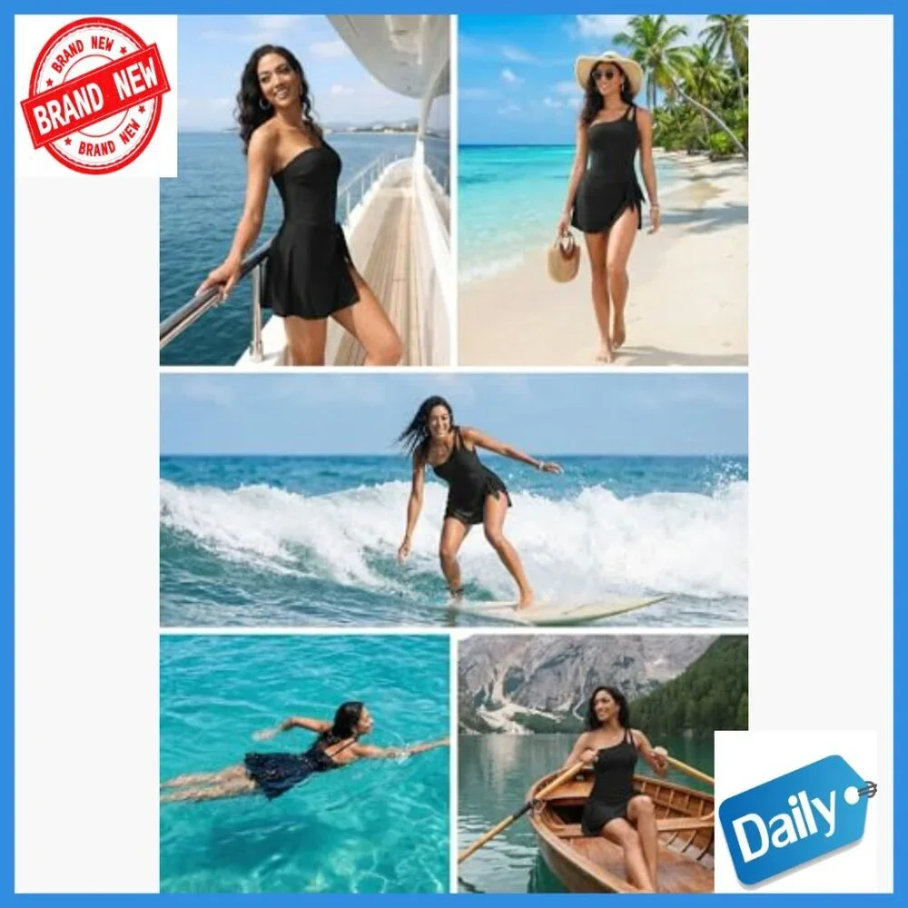 One Shoulder Tummy Control Swim Dress with Skirt X-Large One Piece Swimsuit
